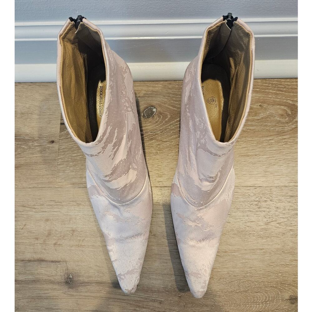 Rockwell Tharp Light Pink Silk Kitten Heel Ankle Boots sz 39 Pointy Toe Casual - Picture 3 of 11